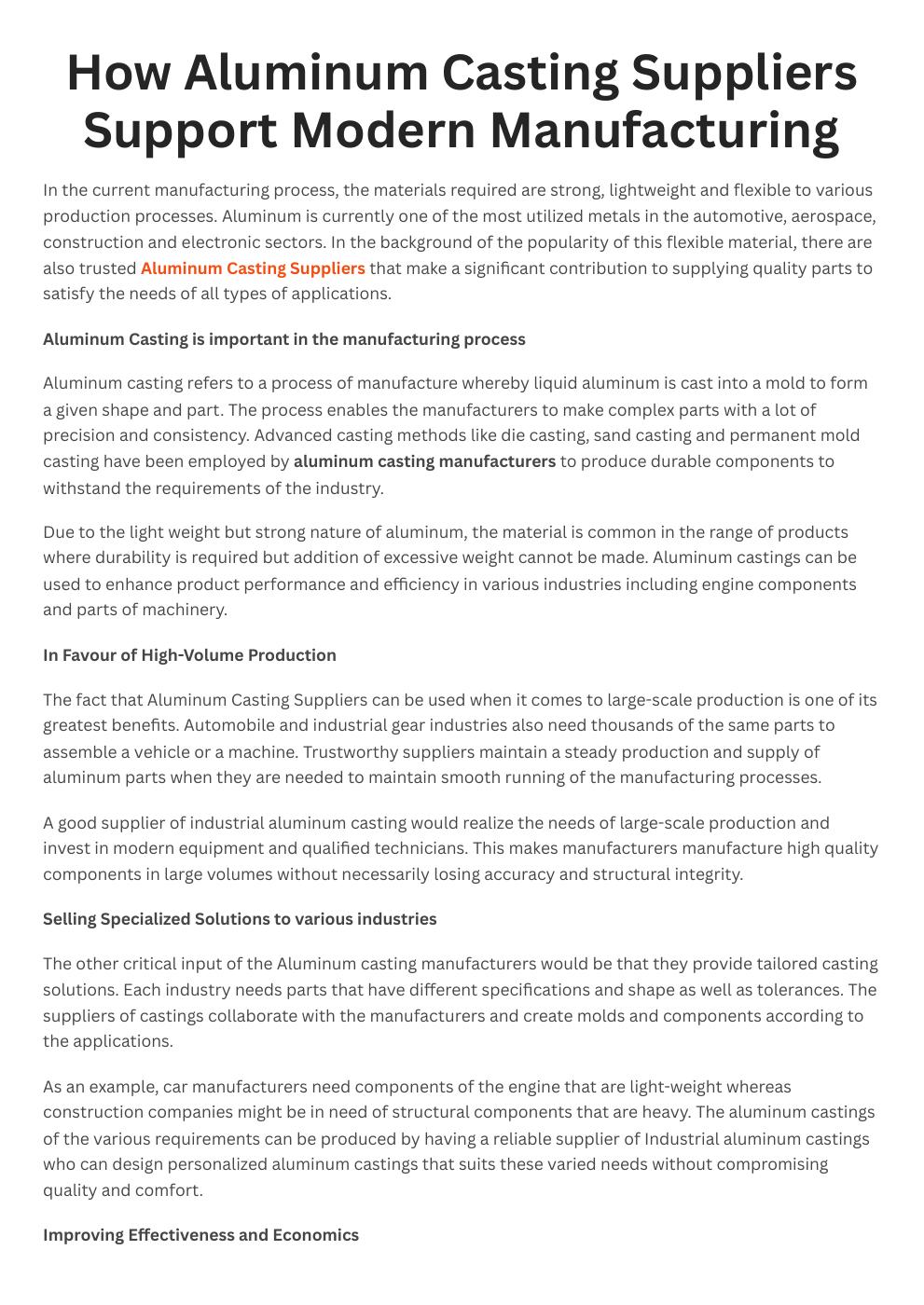 How Aluminum Casting Suppliers Support Modern Manufacturing